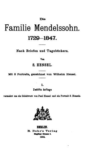 Cover for Die Familie Mendelssohn, 1729-1847.