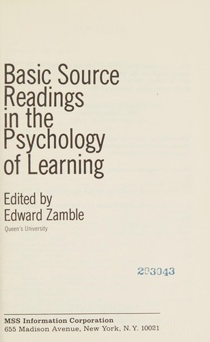 Cover for Basic source readings in the psychology of learning.