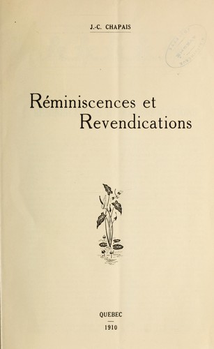 Cover for Reminiscences et revendications
