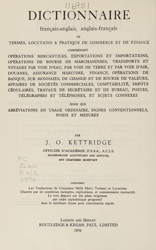 Cover for French-English-English-French Dictionary of Commercial and Financial Terms, Phrases and Practice