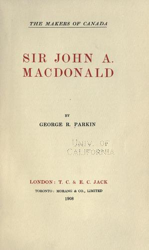 Cover for Sir John A. Macdonald