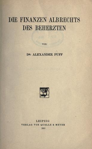 Cover for Die Finanzen Albrechts des Beherzten