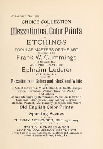 Cover for Choice collection of mezzotintos, color prints, and etchings by popular masters of the art