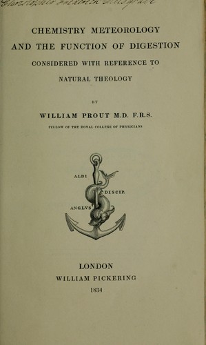 Cover for Chemistry, meteorology and the function of digestion considered with reference to natural theology