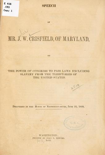 Cover for Speech of Mr. J. W. Crisfield