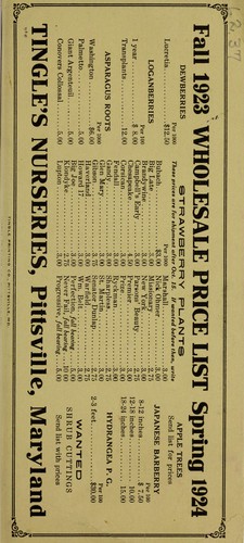 Cover for Fall 1923 wholesale price list spring 1924