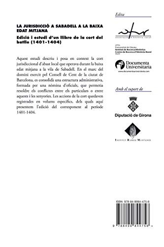 Cover for La jurisdicció a Sabadell a la baixa edat mitjana