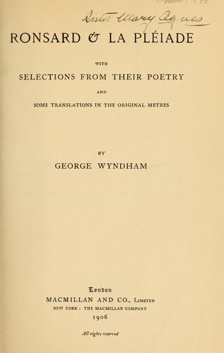 Cover for Ronsard & la Pléiade
