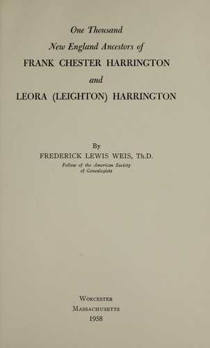 Cover for One thousand New England ancestors of Frank Chester Harrington and Leora (Leighton) Harrington