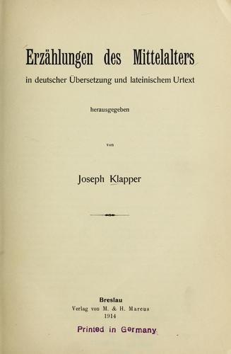 Cover for Erzählungen des mittelalters in deutscher übersetzung und lateinischem urtext