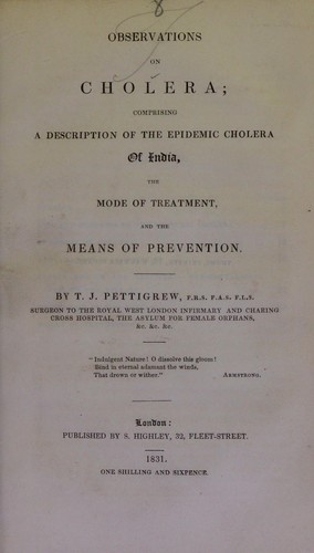Cover for Observations on cholera