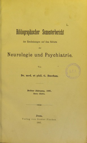 Cover for Bibliographischer Semesterbericht der Erscheinungen auf dem Gebiete der Neurologie und Psychiatrie