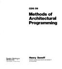 Cover for Methods of Architectural Programming (Community development series ; 29)