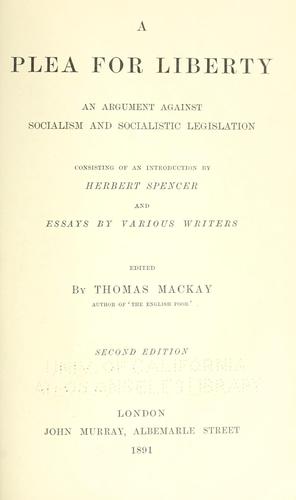 Cover for A plea for liberty