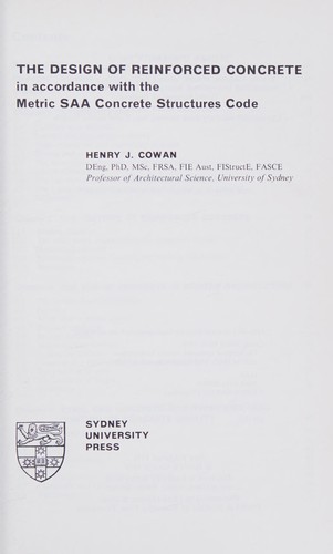 Cover for The design of reinforced concrete, in accordance with the Metric SAA Concrete Structures Code