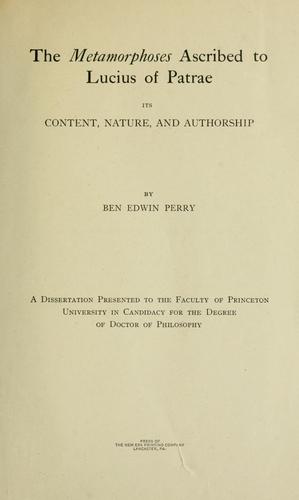 Cover for The Metamorphoses ascribed to Lucius of Patrae