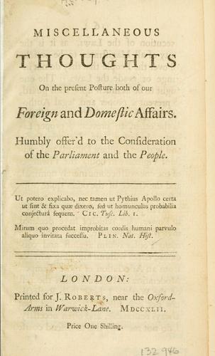 Cover for Miscellaneous thoughts on the present posture both of our foreign and domestic affairs.