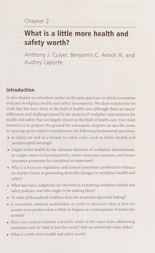 Cover for Economic evaluation of interventions for occupational health and safety