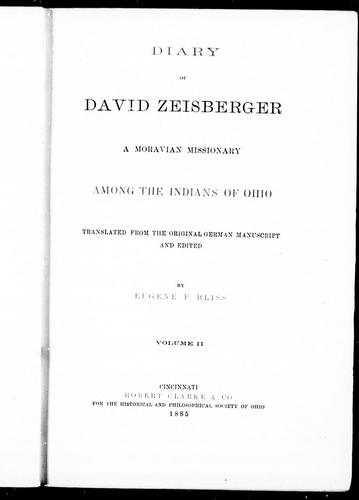 Cover for Diary of David Zeisberger, a Moravian missionary among the Indians of Ohio
