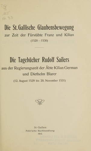 Cover for Die Tagebücher Rudolf Sailers aus der Regierungszeit der Äbte Kilian German und Diethelm Blarer