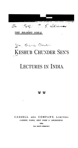 Cover for Keshub Chunder Sen's lectures in India.