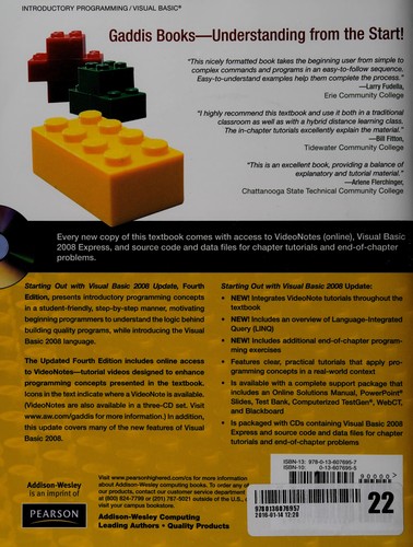 Cover for Starting out with Visual Basic 2008