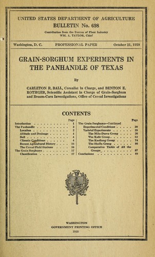Cover for Grain-sorghum experiments in the Panhandle of Texas