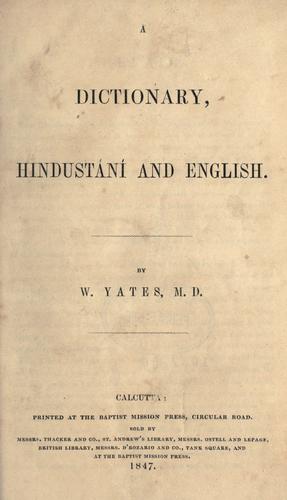 Cover for A dictionary, Hindust©Øan©Øi and Englis