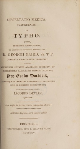 Cover for Dissertatio medica inauguralis, de typho
