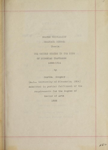 Cover for (The) United States in the eyes of European travelers, 1888-1914