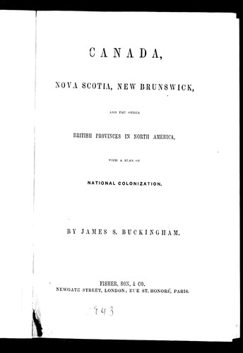 Cover for Canada, Nova Scotia, New Brunswick and other British provinces in North America