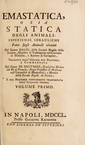 Cover for Emastatica, o sia statica degli animali ...