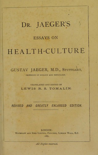 Cover for Dr Jaeger's essays on health-culture