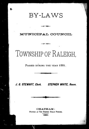 Cover for By-laws of the Municipal Council of the township of Raleigh, passed during the year 1881