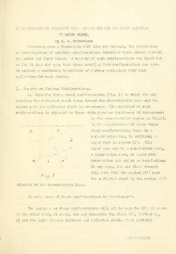 Cover for On configurations involving three shocks through one point modified by Meyer waves; a memorandum submitted to the Applied Mathematics Panel, NDRC.