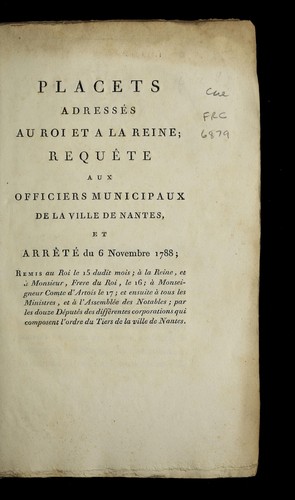 Cover for Placets adresse s au roi et a la reine
