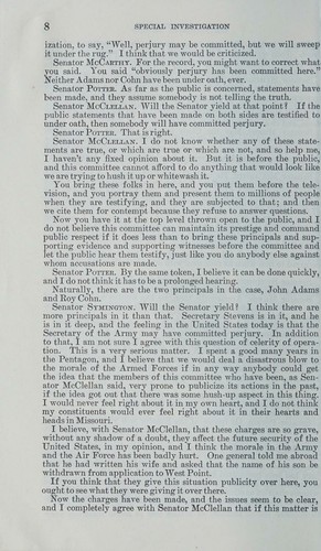 Cover for Special Senate investigation on charges and counter-charges involving: Secretary of the Army Robert T. Stevens