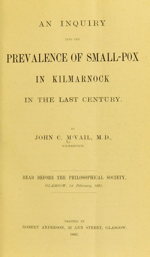 Cover for An inquiry into the prevalence of small-pox in Kilmarnock in the last century