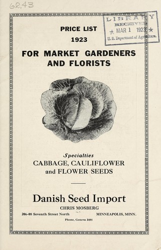 Cover for Price list 1923 for market gardeners and florists