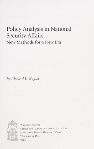 Cover for Policy Analysis in National Security Affairs