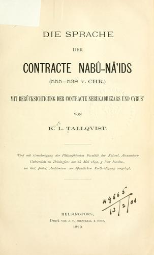 Cover for Die Sprache der Contracte Nabû-Nâ'ids