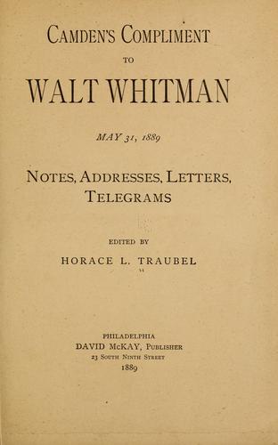 Cover for Camden's compliments to Walt Whitman, May 31, 1889