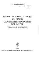 Cover for Kritische Erwägungen zu einer Ganzheitsphilosophie der Musik