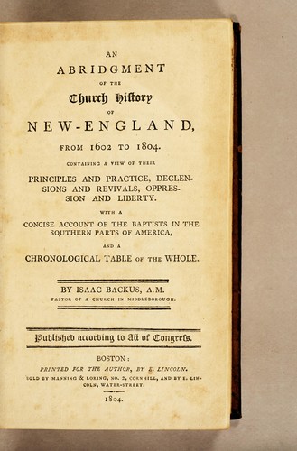 Cover for An abridgment of the church history of New-England
