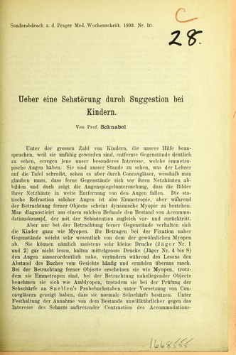 Cover for Ueber eine Sehstärung durch Suggestion bei Kindern