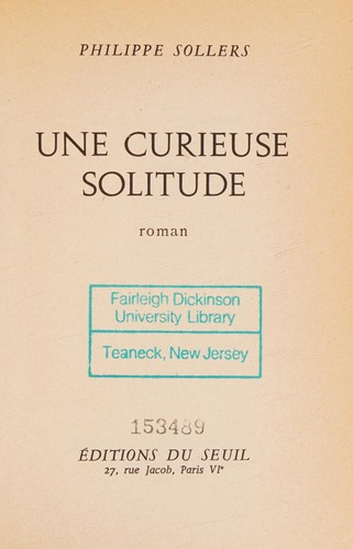 Cover for Une curieuse solitude