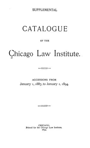 Cover for Supplemental catalogue of the Chicago Law Institute