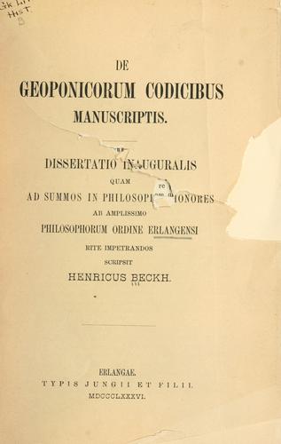 Cover for De geoponicorum codicibus manuscriptis
