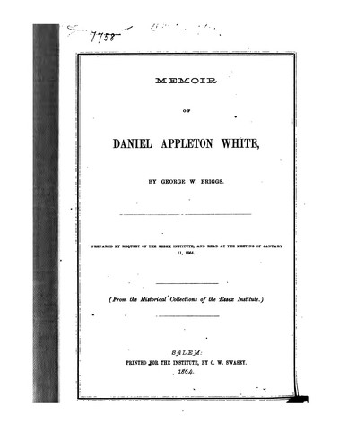 Cover for Memoir of Daniel Appleton White