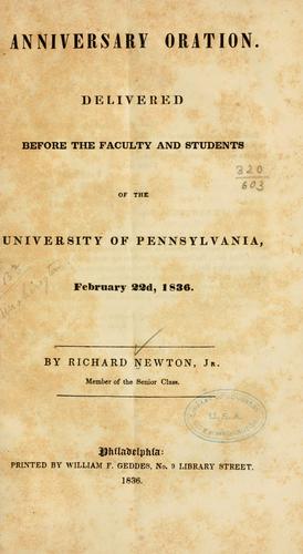 Cover for Anniversary oration.